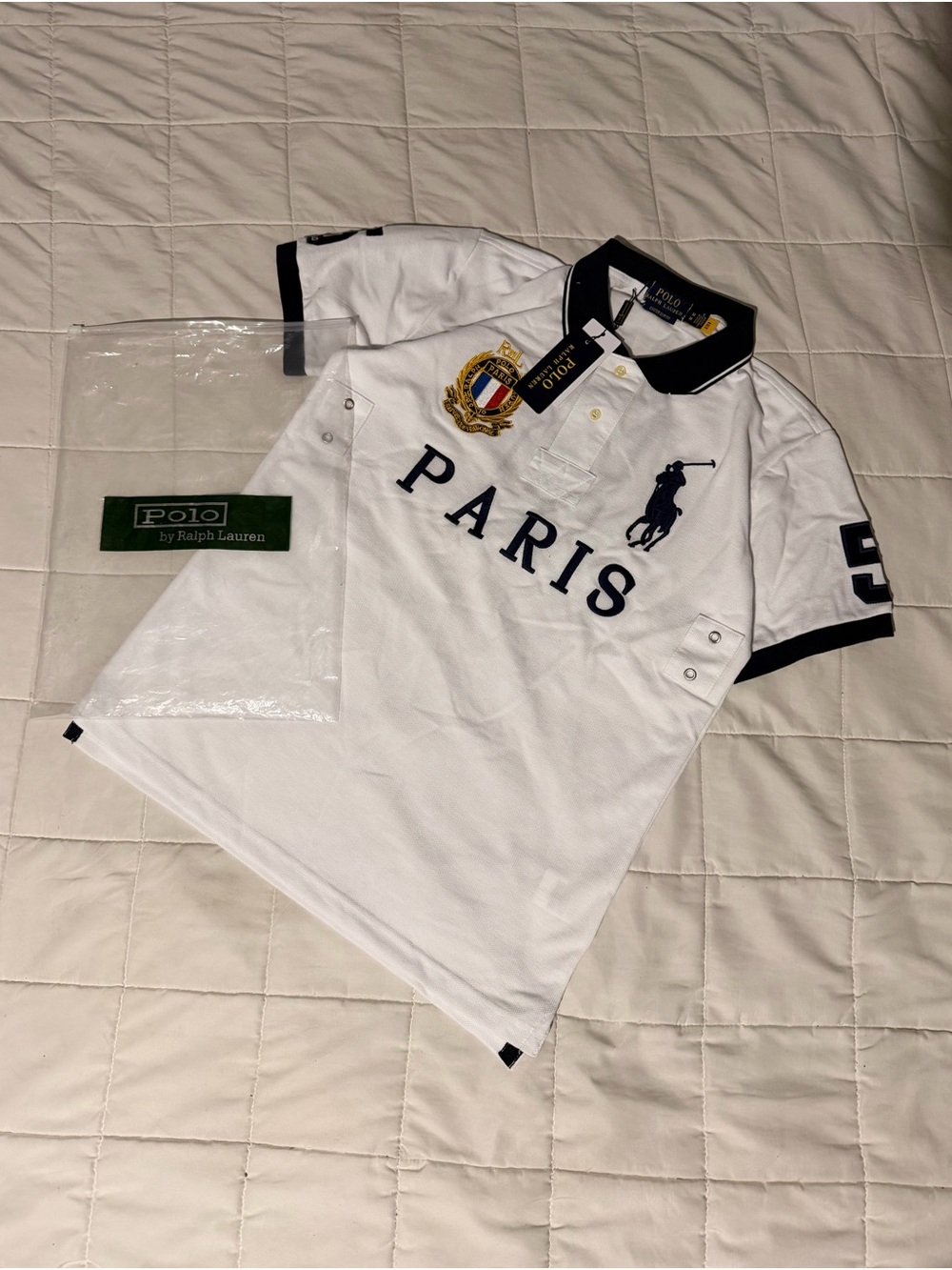 Polo by Ralph Lauren White and Navy 'Paris' Crest Polo - Picture 1 of 4